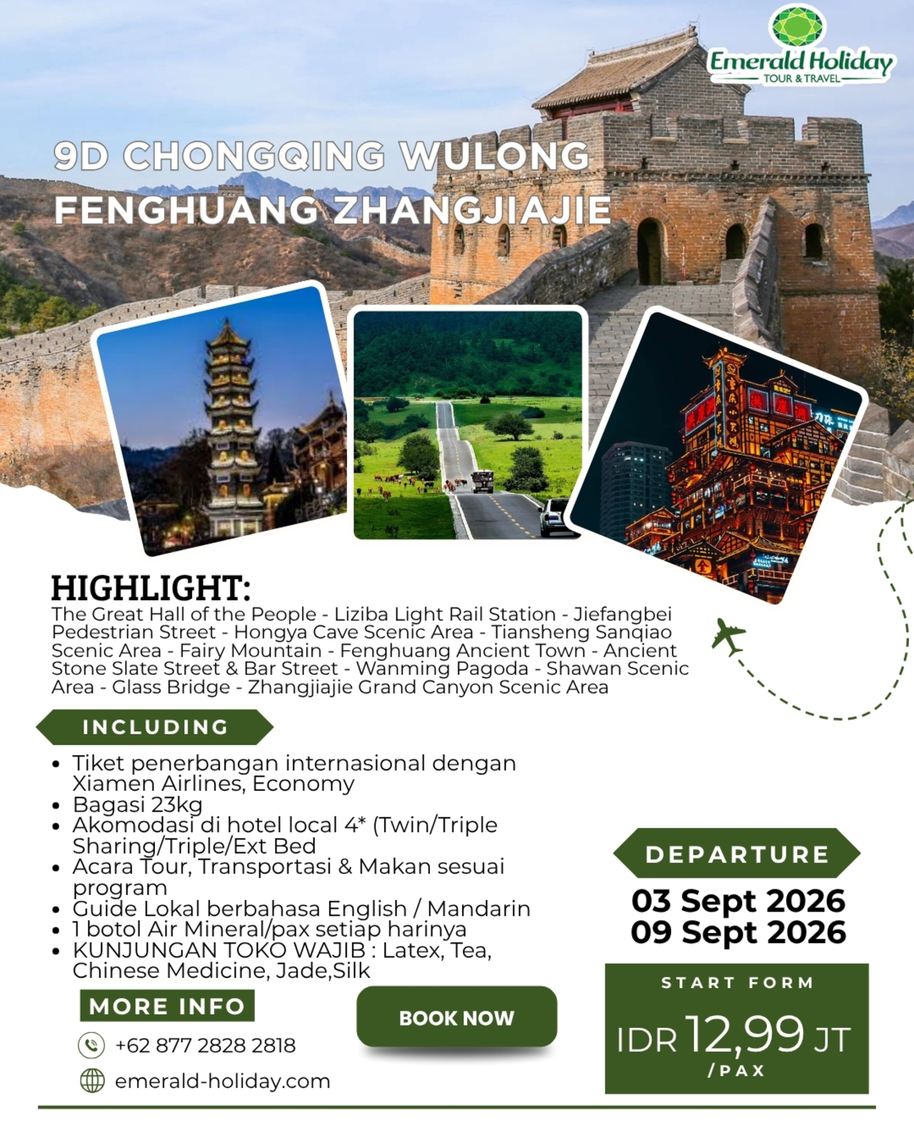 9D (CHONGQING WULONG FENGHUANG ZHANGJIAJIE) 3 - 9 SEPT 26
